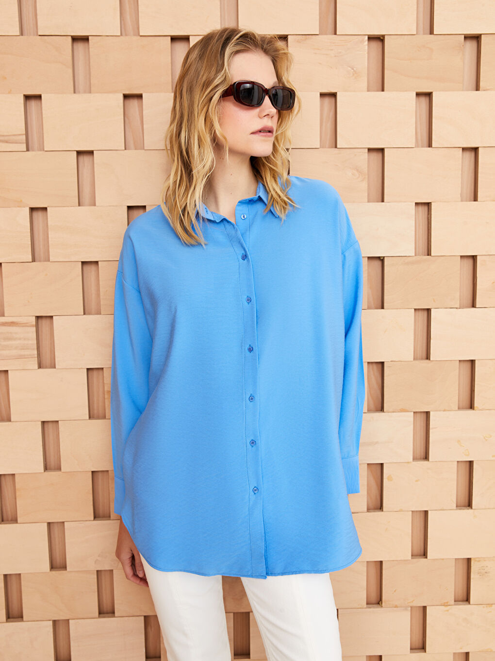 قميص تونيك سادة كم طويل واسع للسيدات-1