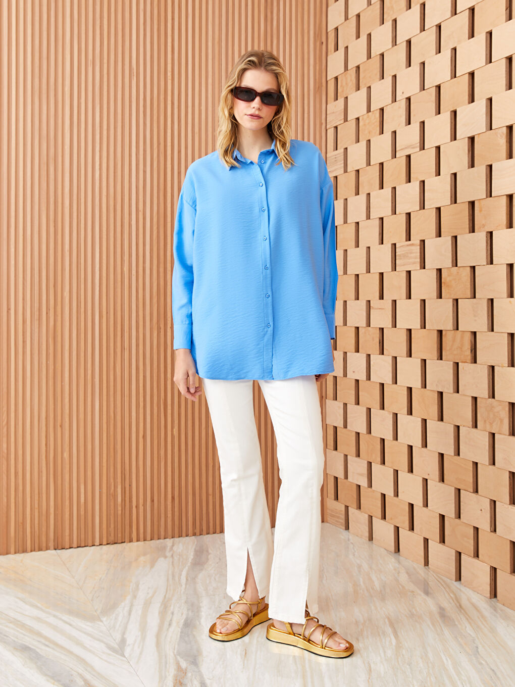 قميص تونيك سادة كم طويل واسع للسيدات-2