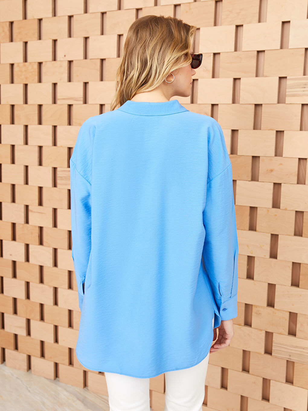 قميص تونيك سادة كم طويل واسع للسيدات-4