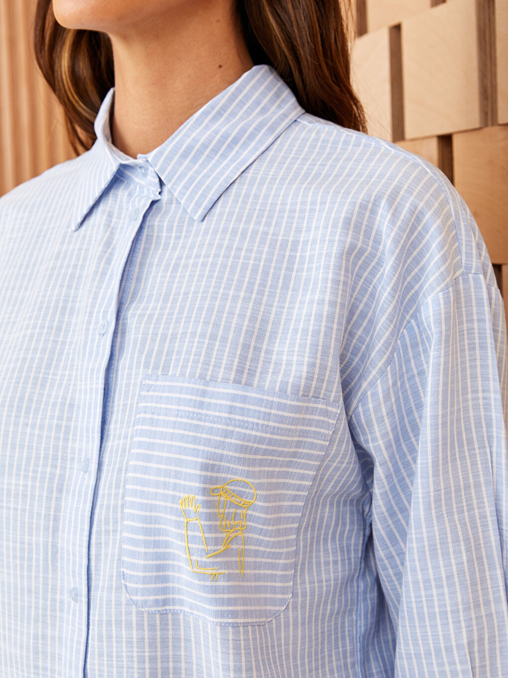 Mavi Çizgili Oversize Poplin Kadın Gömlek-3