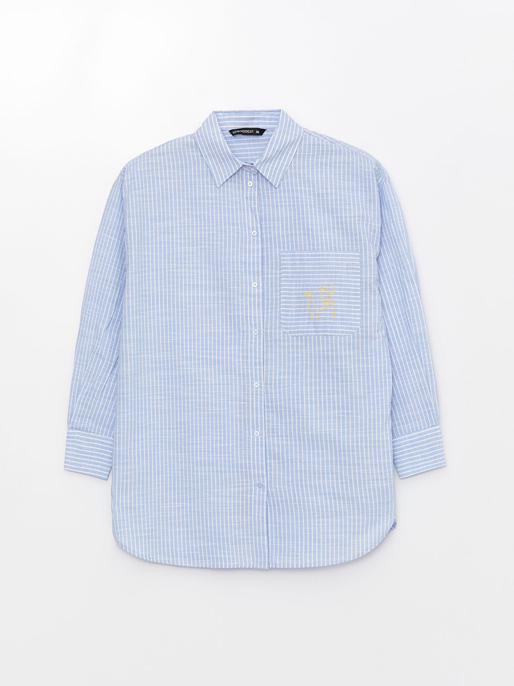 Mavi Çizgili Oversize Poplin Kadın Gömlek-5