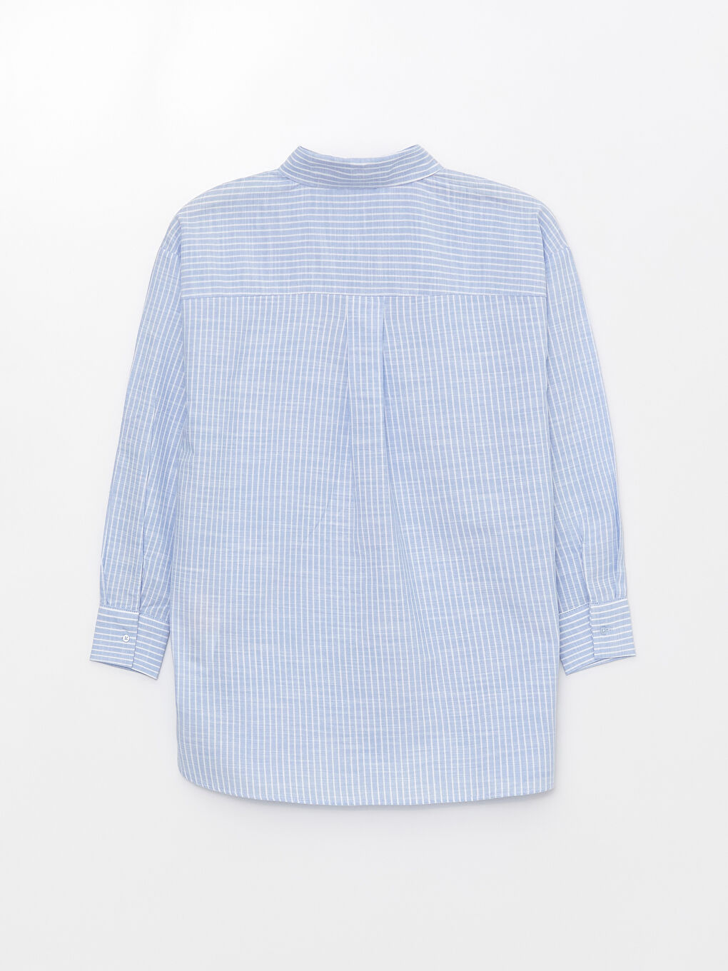Mavi Çizgili Oversize Poplin Kadın Gömlek-6