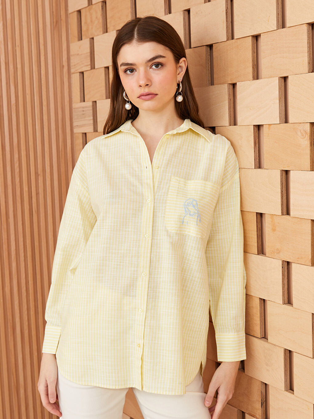 LCW Modest Striped Oversize Poplin Women's Shirt -S3HP44Z8