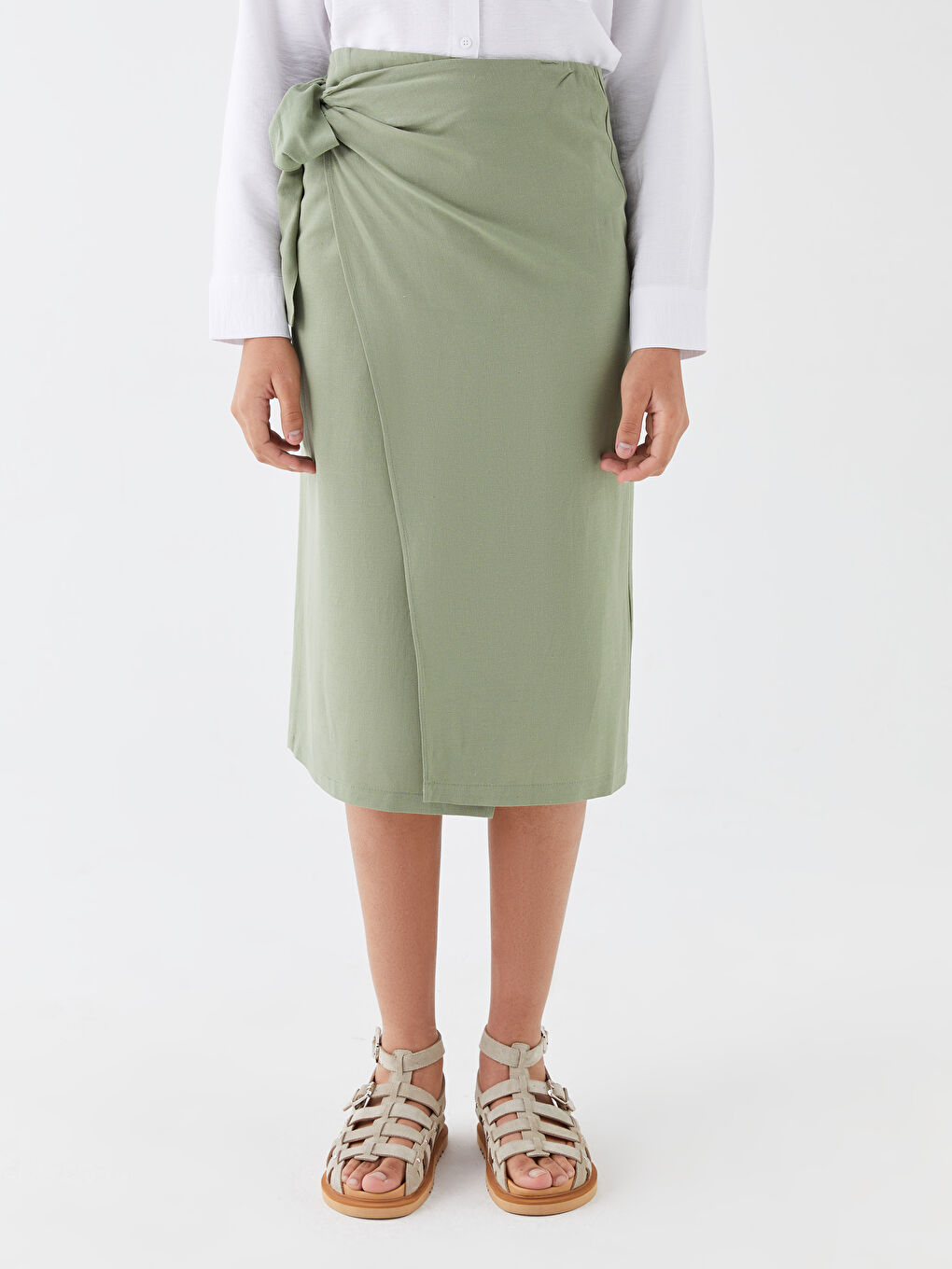 Tie Waist Straight Linen Blend Women's Skirt -S3HP48Z8-VCX