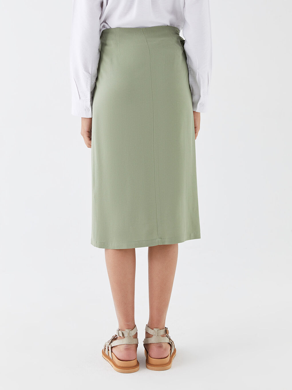 Tie Waist Straight Linen Blend Women's Skirt -S3HP48Z8-VCX