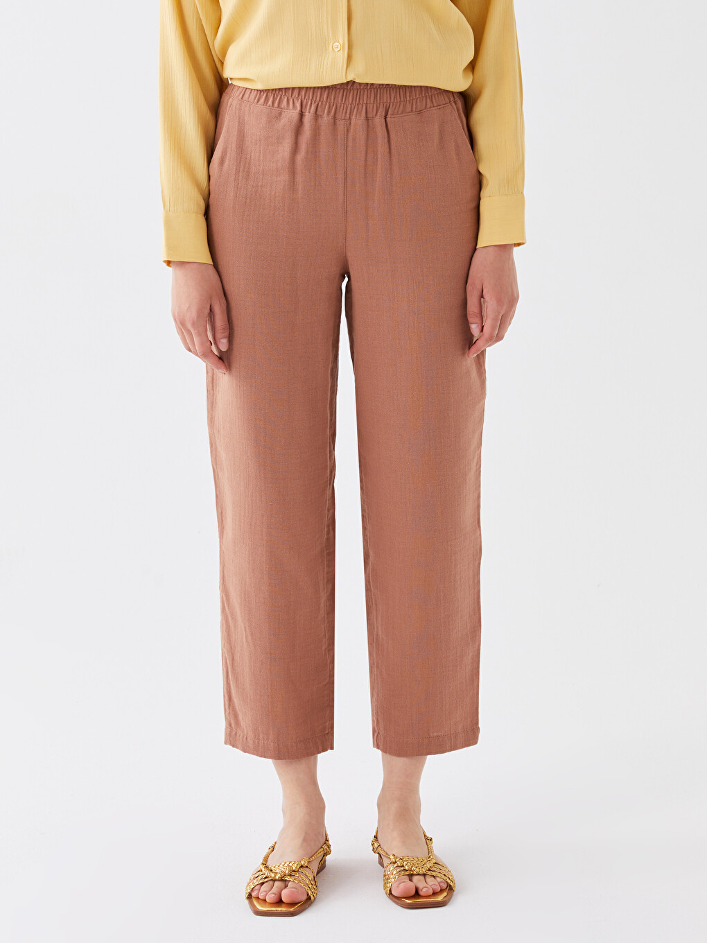 Elastic Waist Comfortable Fit Muslin Women's Trousers-2