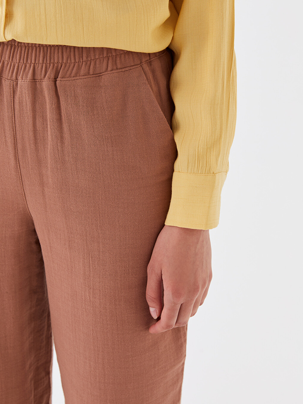 Elastic Waist Comfortable Fit Muslin Women's Trousers-4