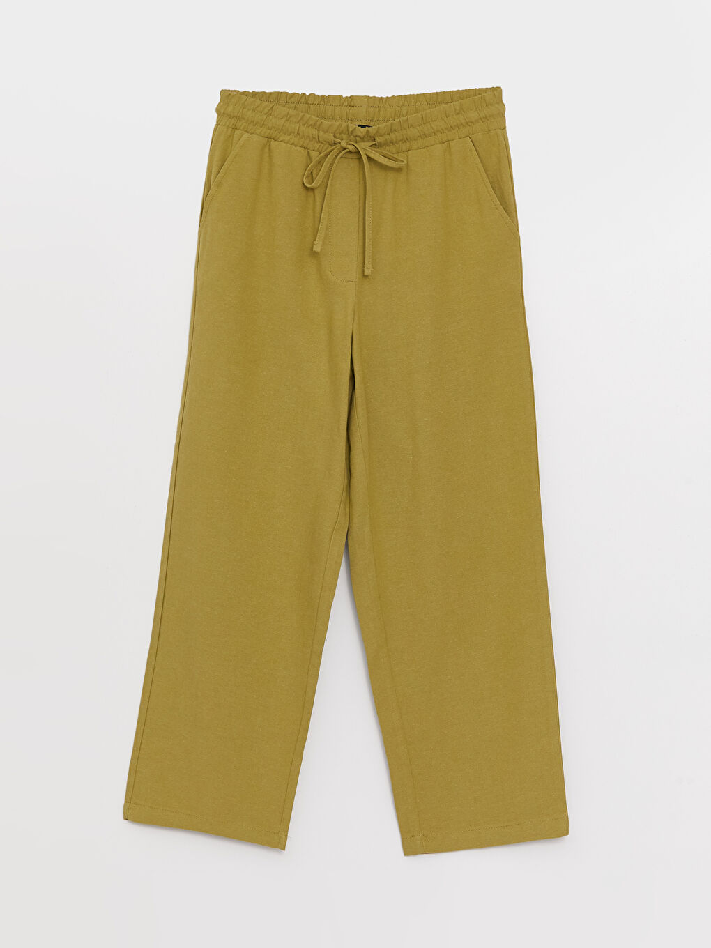 Elastic Waist Relaxed Fit Plain Linen Blend Women's Trousers-5