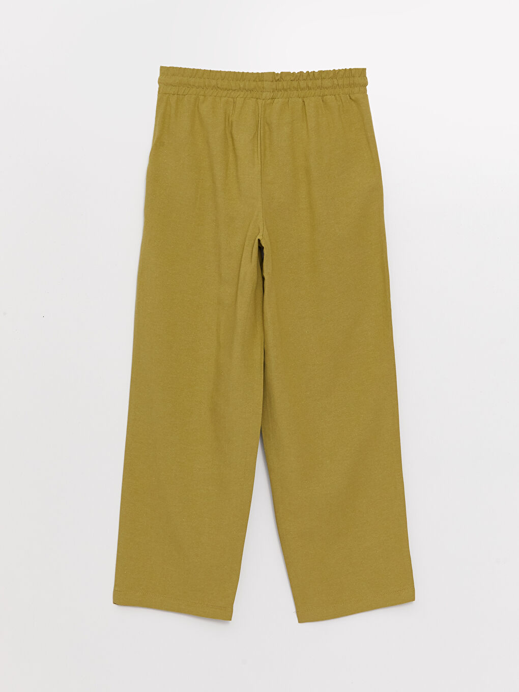 Elastic Waist Relaxed Fit Plain Linen Blend Women's Trousers-6