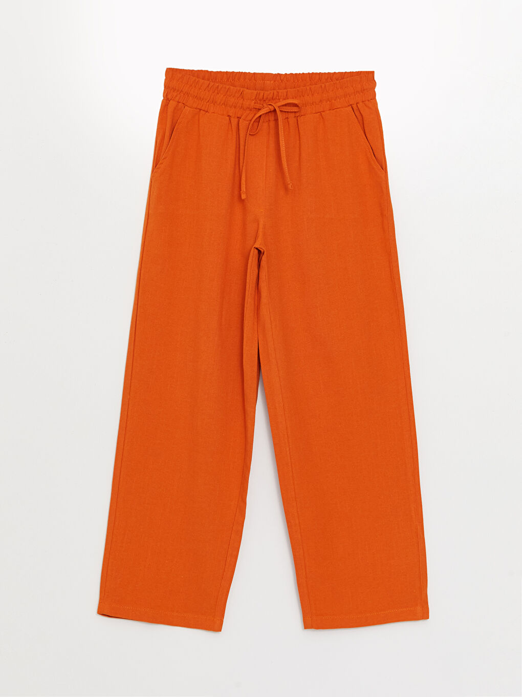 Elastic Waist Relaxed Fit Plain Linen Blend Women's Trousers-6