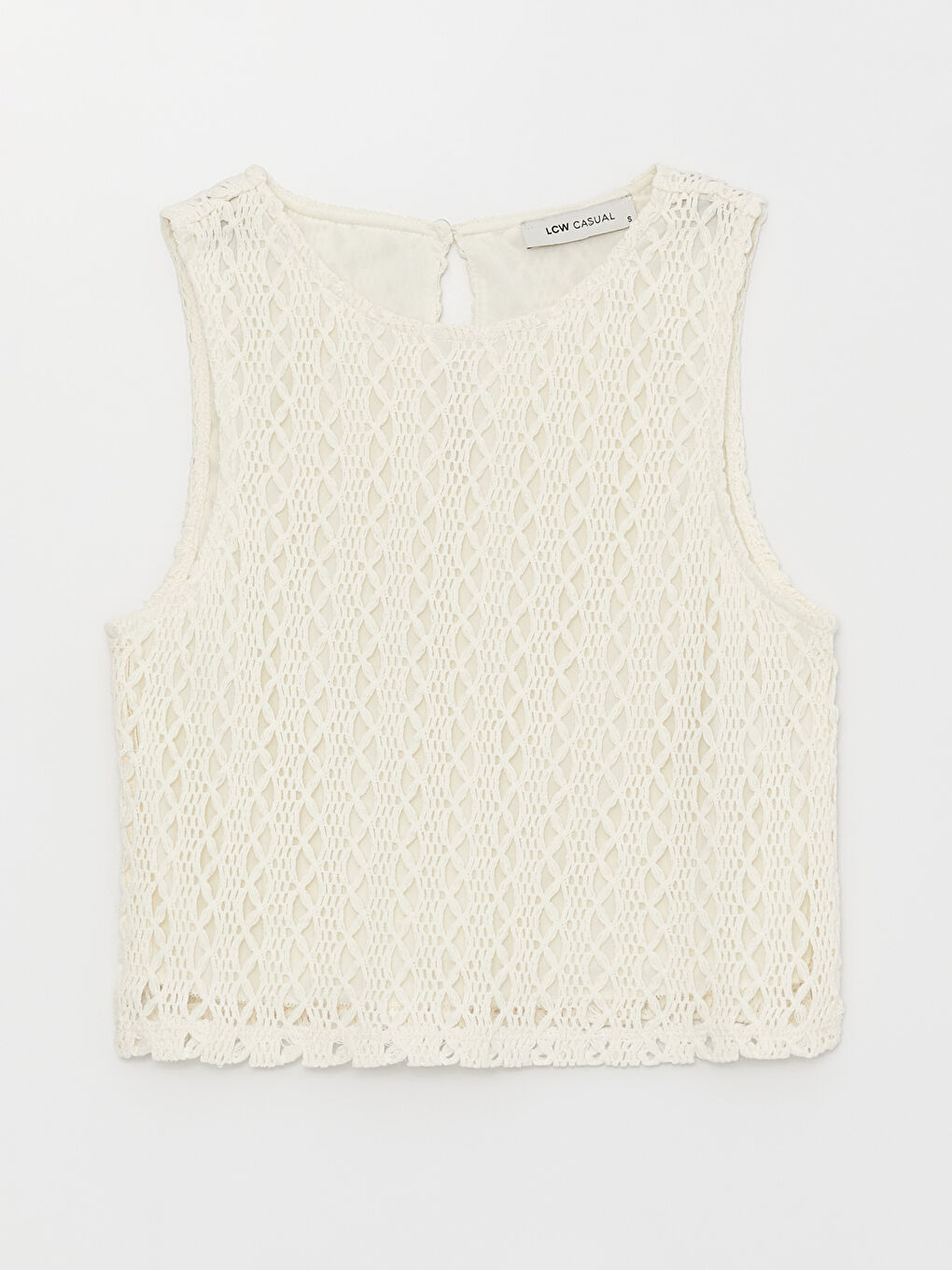 Ekru Bisiklet Yaka Nakışlı Kadın Kroşe Atlet-5