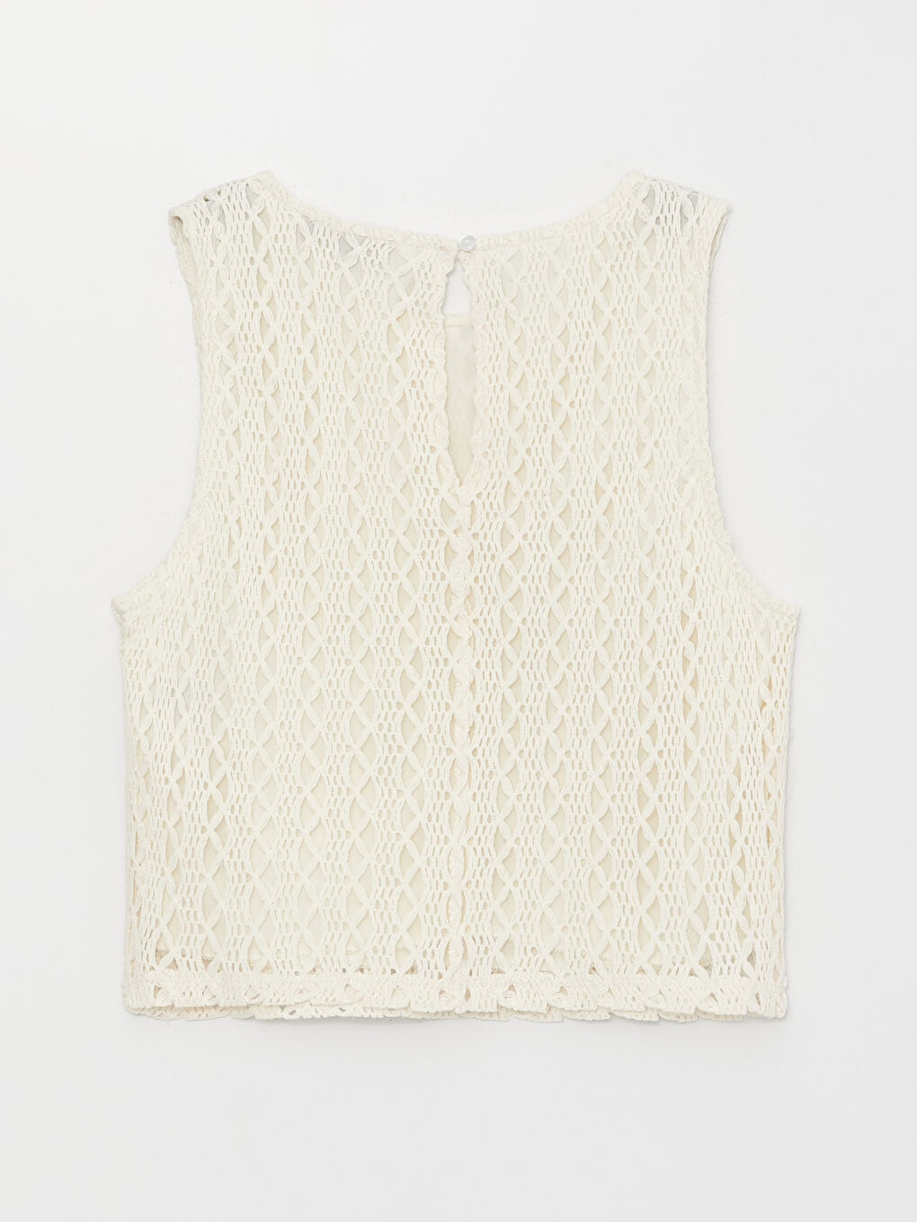 Ekru Bisiklet Yaka Nakışlı Kadın Kroşe Atlet-6