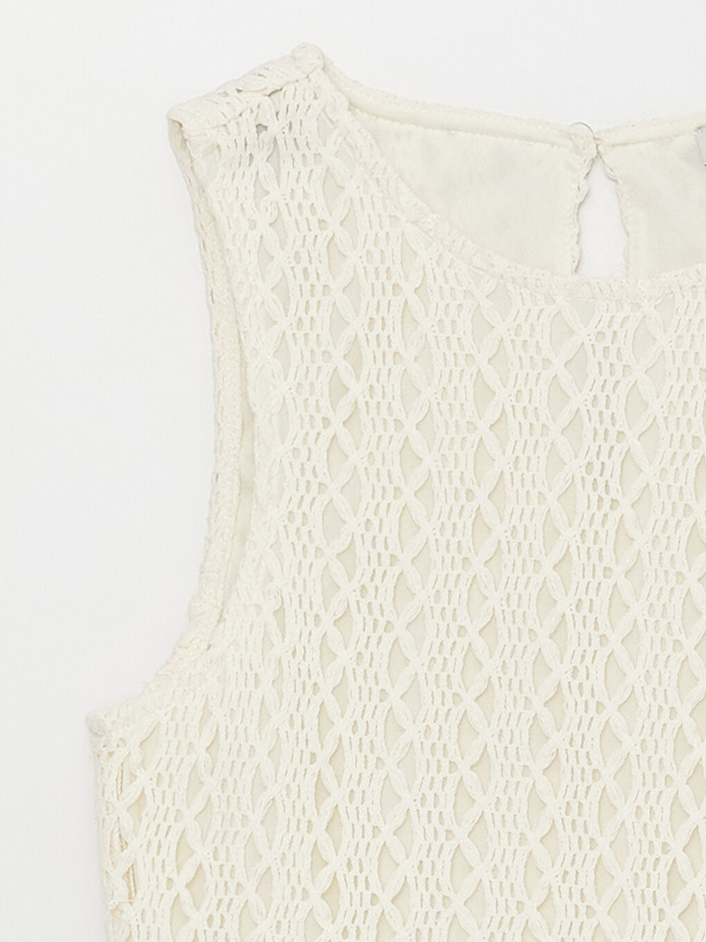 Ekru Bisiklet Yaka Nakışlı Kadın Kroşe Atlet-7