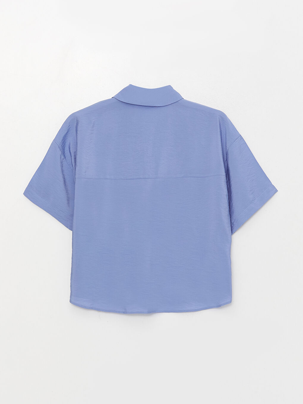Mavi Düz Kısa Kollu Oversize Poplin Kadın Gömlek-6