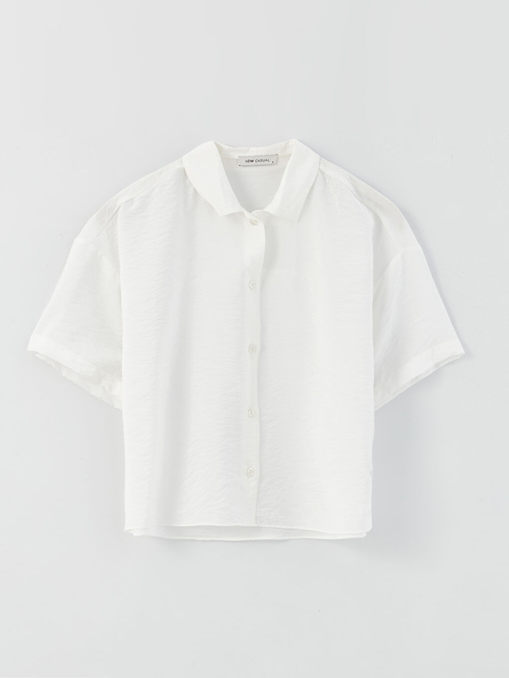 Beyaz Düz Kısa Kollu Oversize Poplin Kadın Gömlek-5