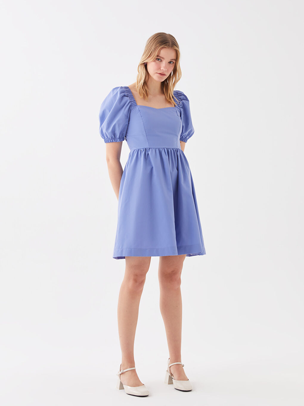 Square Neck Regular Balloon Sleeve Women's Dress -S3HQ43Z8-H2E