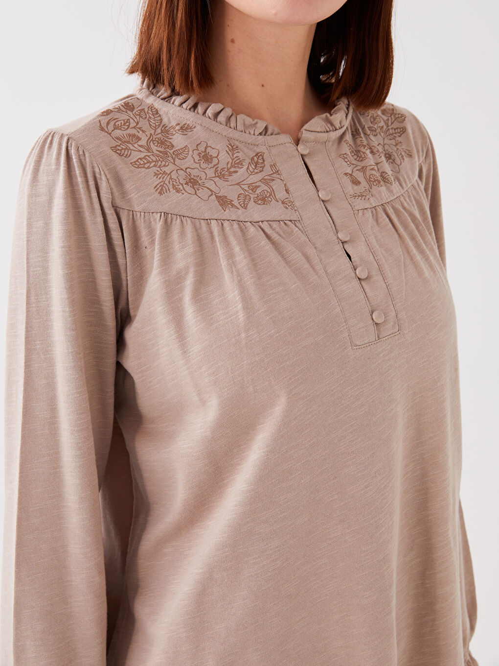 Crew Neck Printed Long Sleeve Women's Blouse-3