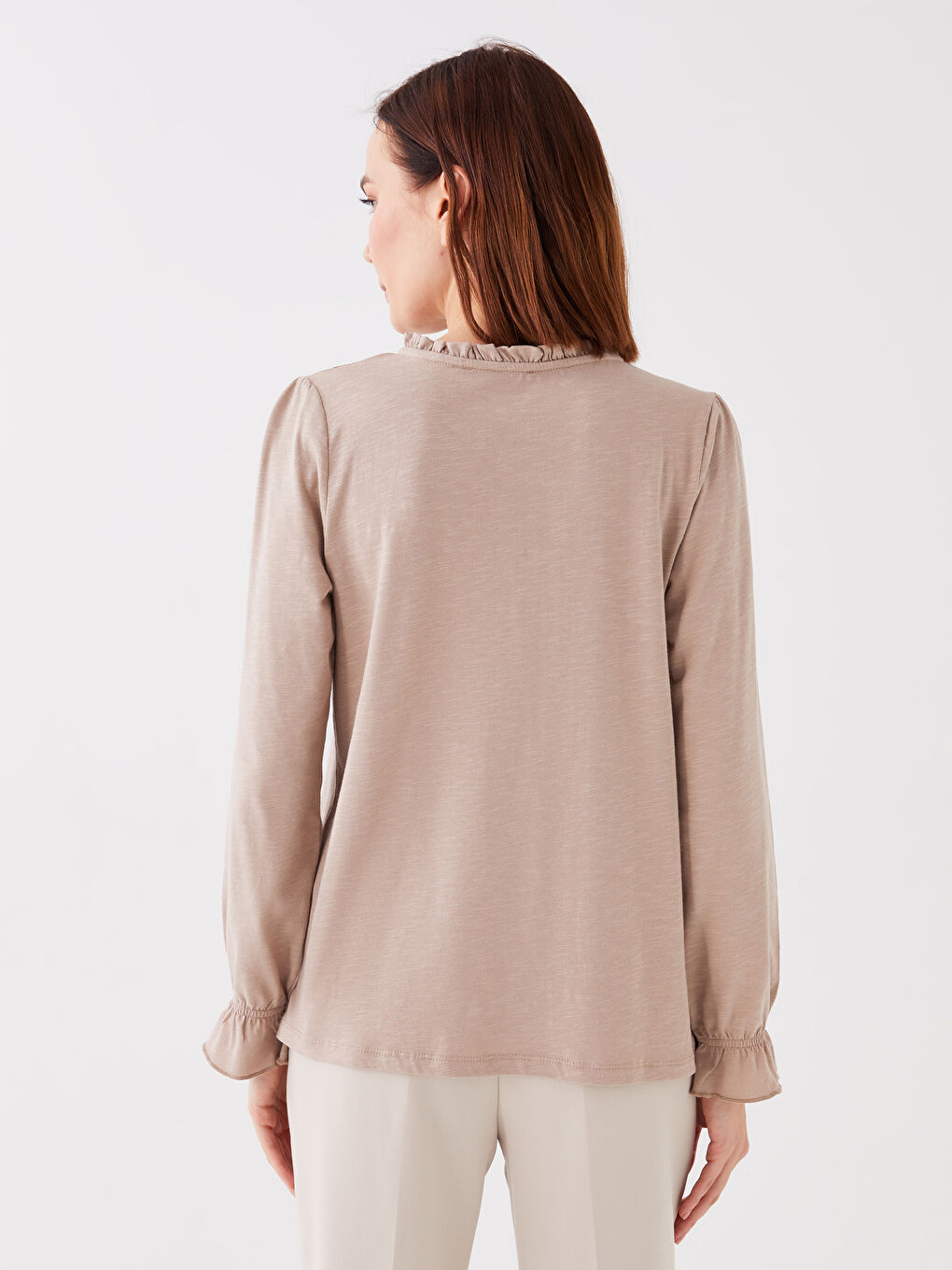 Crew Neck Printed Long Sleeve Women's Blouse-4