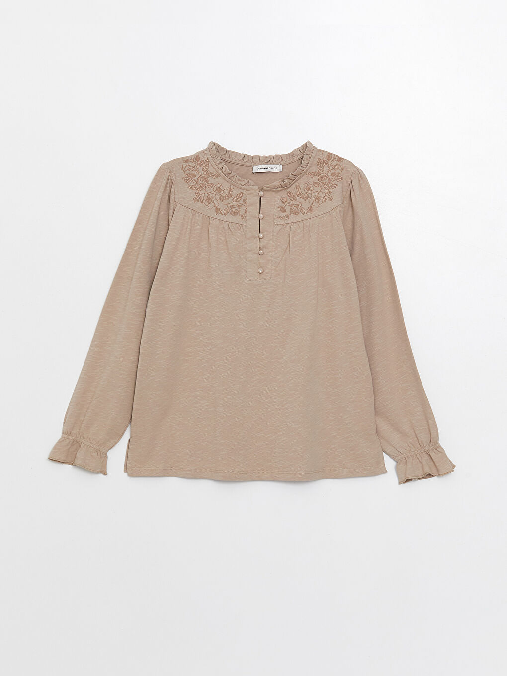 Crew Neck Printed Long Sleeve Women's Blouse-5