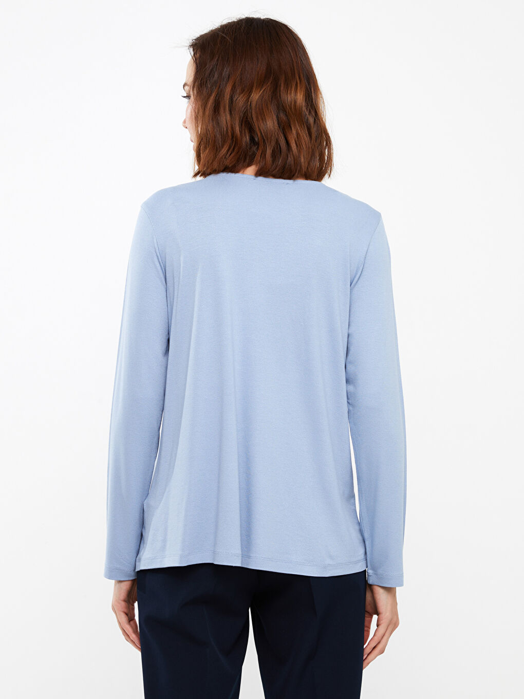 Mavi Bisiklet Yaka Desenli Uzun Kollu Kadın Bluz-4