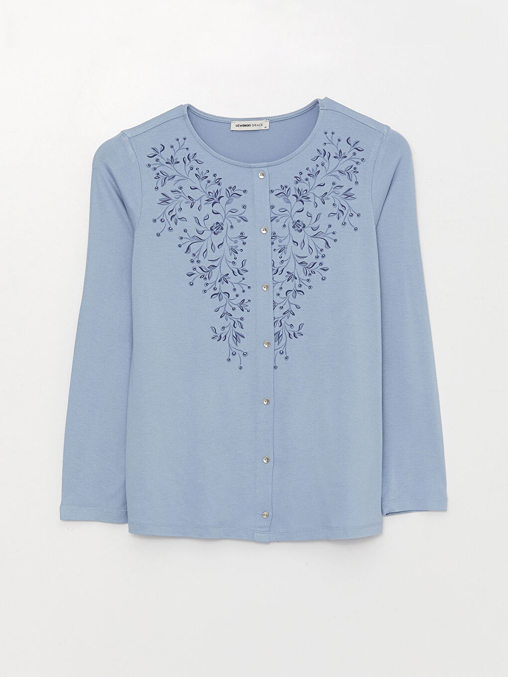 Mavi Bisiklet Yaka Desenli Uzun Kollu Kadın Bluz-5