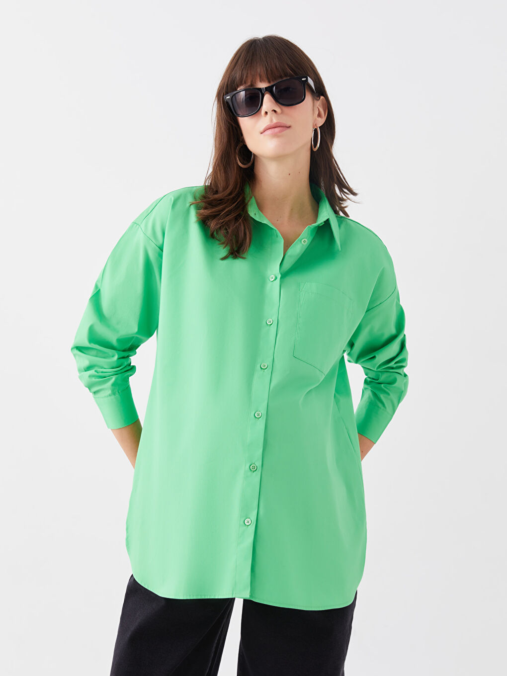 Shirt Collar Plain Long Sleeve Poplin Maternity Shirt -S3HQ94Z8-GKJ