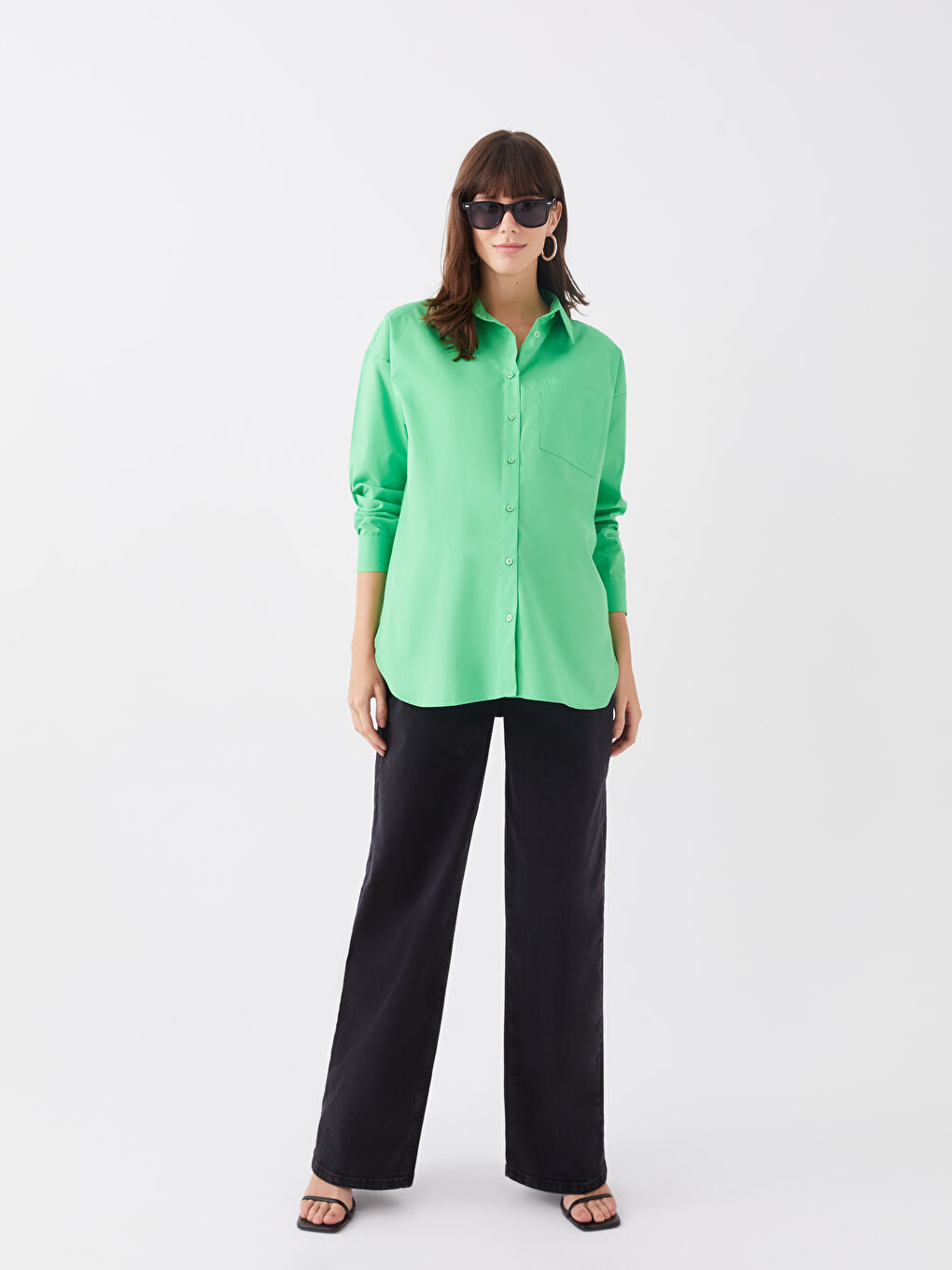 Shirt Collar Plain Long Sleeve Poplin Maternity Shirt -S3HQ94Z8-GKJ