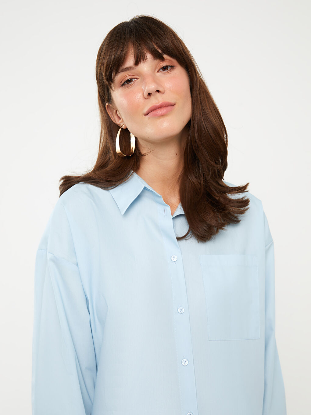 Shirt Collar Plain Long Sleeve Poplin Maternity Shirt -S3HQ94Z8-QXL