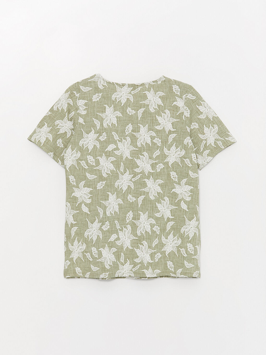 Yeşil Bağlamalı Yaka Desenli Kısa Kollu Kadın Bluz-6