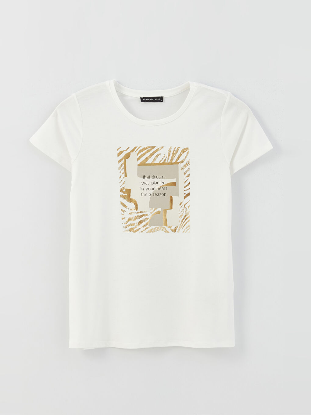 მრგვალი საყელო ნაბეჭდი მოკლე სახელო ქალებისთვის მაისური-5