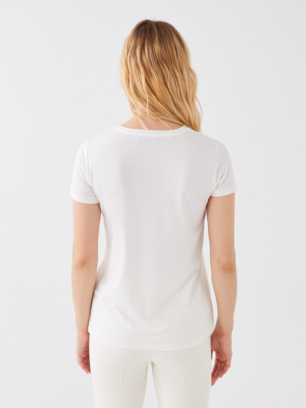 მრგვალი საყელო ნაბეჭდი მოკლე სახელო ქალებისთვის მაისური-4