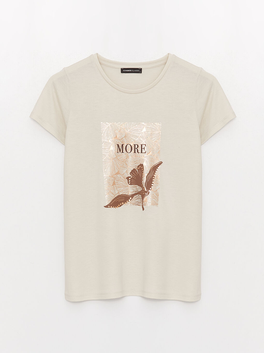 Gri Bisiklet Yaka Baskılı Kısa Kollu Kadın Tişört-5