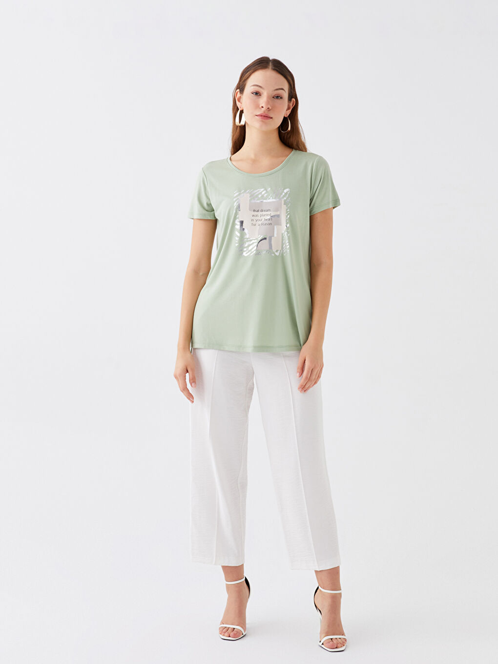 Crew Neck Printed Short Sleeve Women's T-Shirt-1