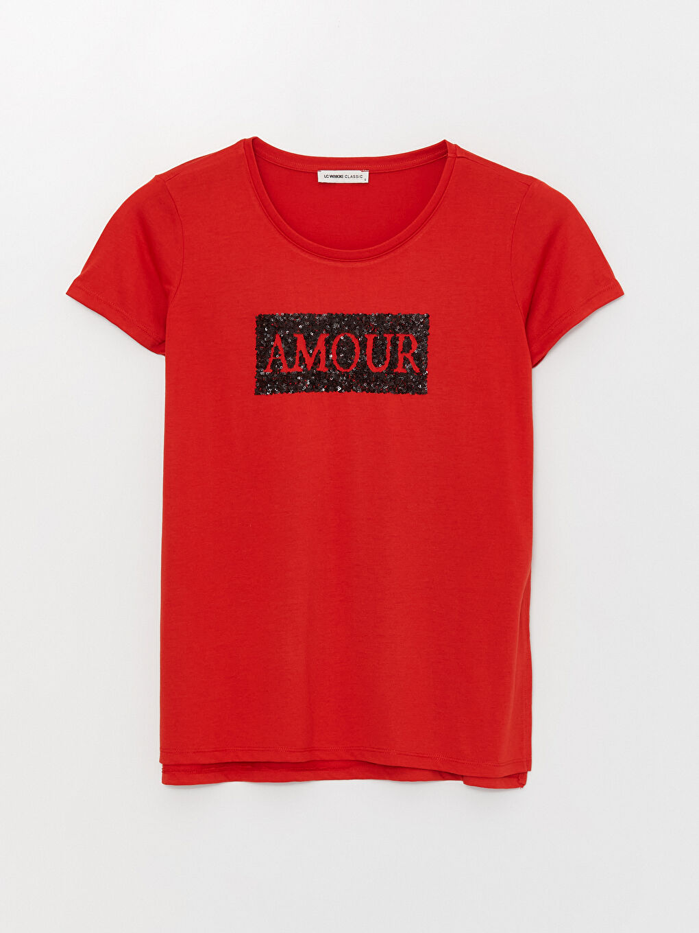 Turuncu Bisiklet Yaka Payet İşlemeli Kısa Kollu Kadın Tişört-5