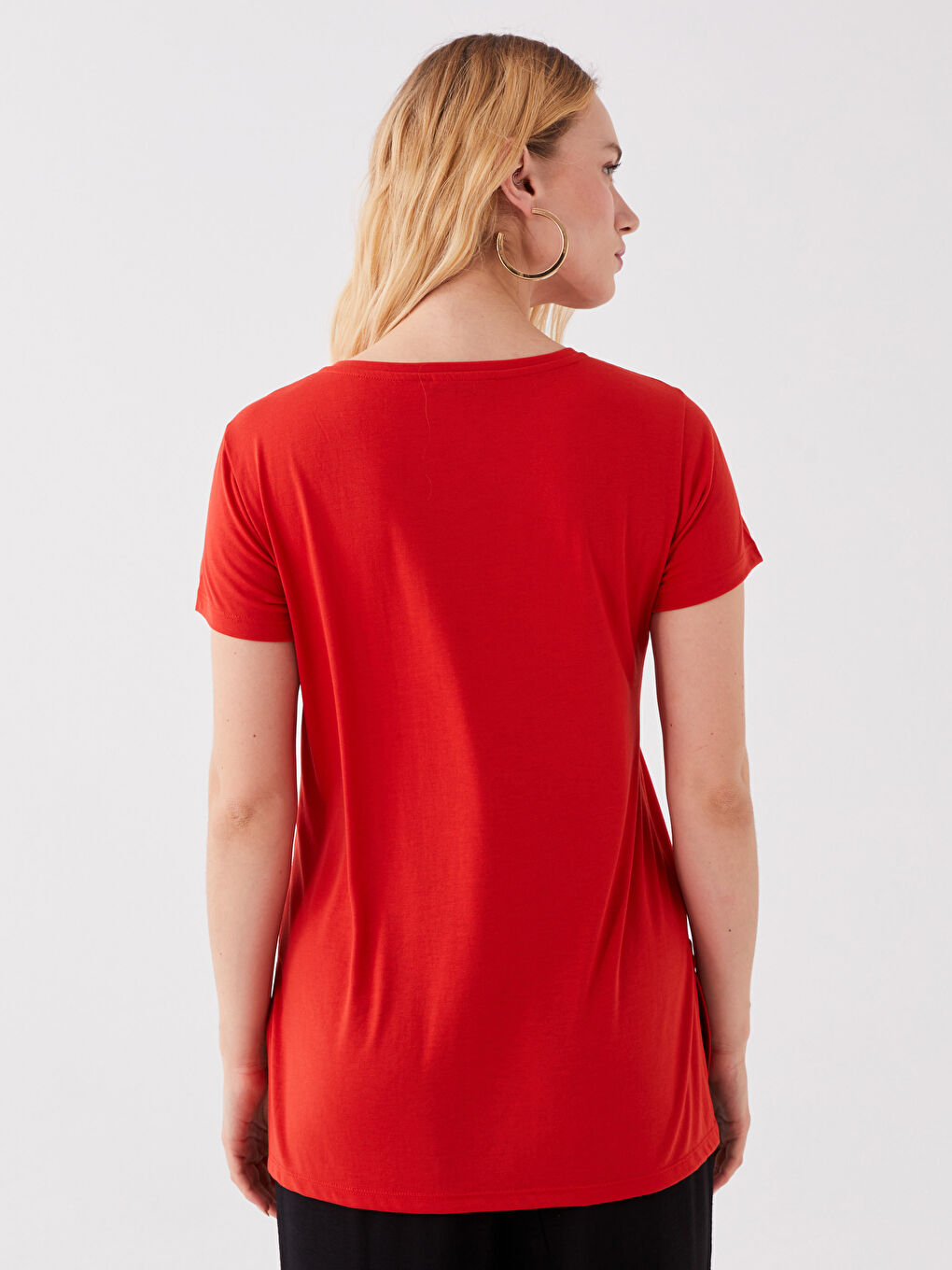 Turuncu Bisiklet Yaka Payet İşlemeli Kısa Kollu Kadın Tişört-4