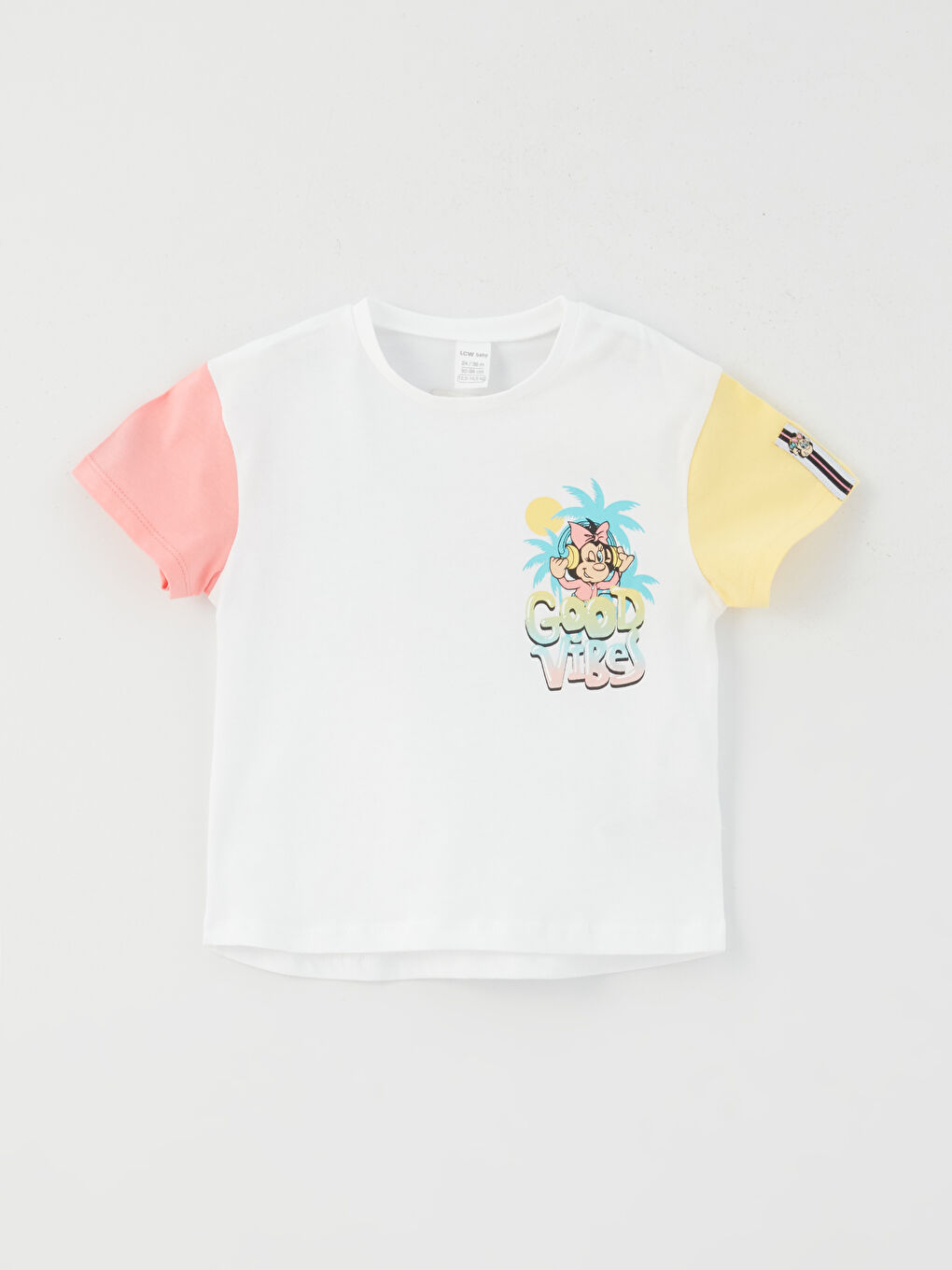 Ekru Bisiklet Yaka Kısa Kollu Nostaljik Maymun Baskılı Kız Bebek Tişört ve Tayt 2'li Takım-4