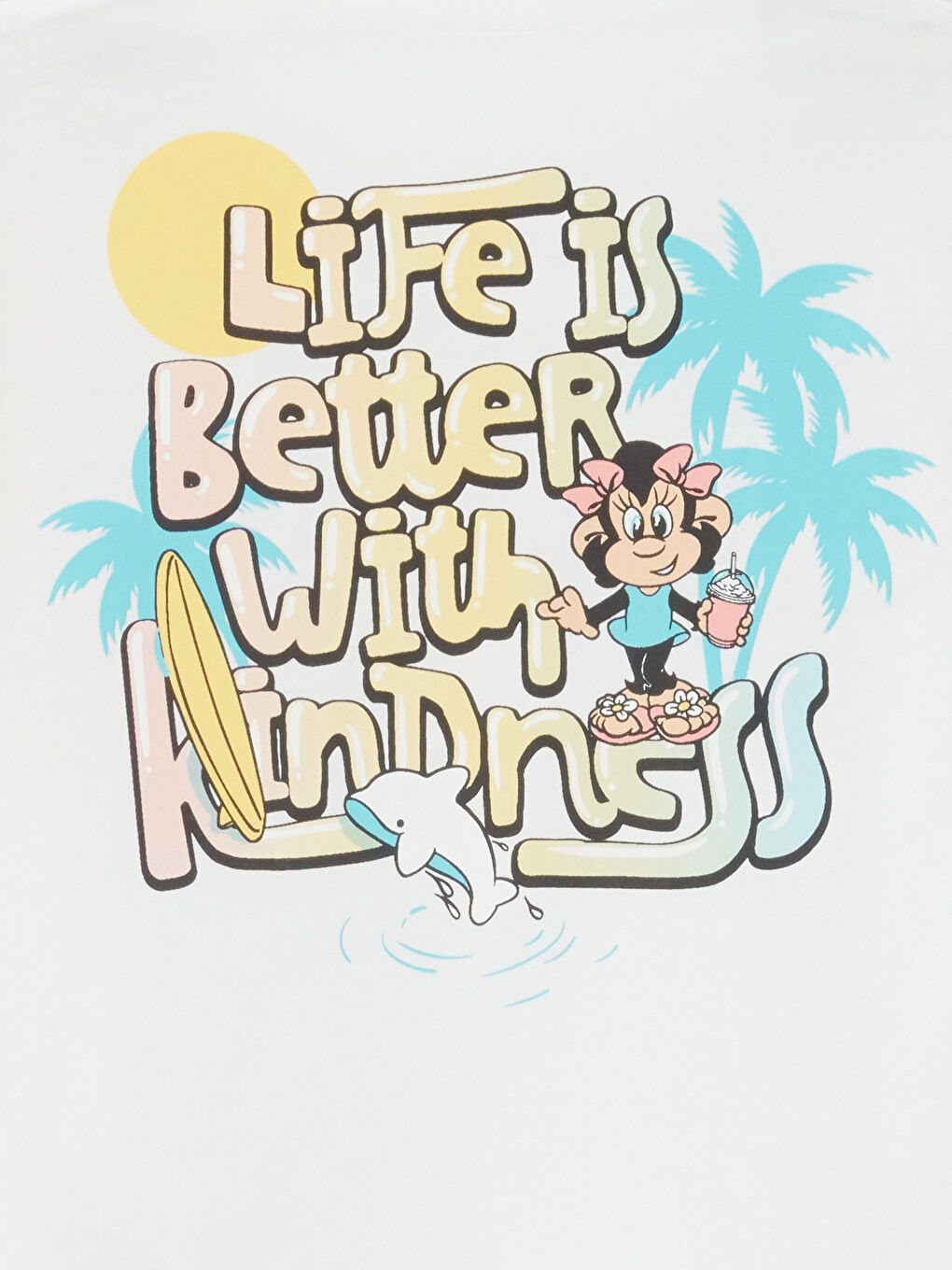 Ekru Bisiklet Yaka Kısa Kollu Nostaljik Maymun Baskılı Kız Bebek Tişört ve Tayt 2'li Takım-6