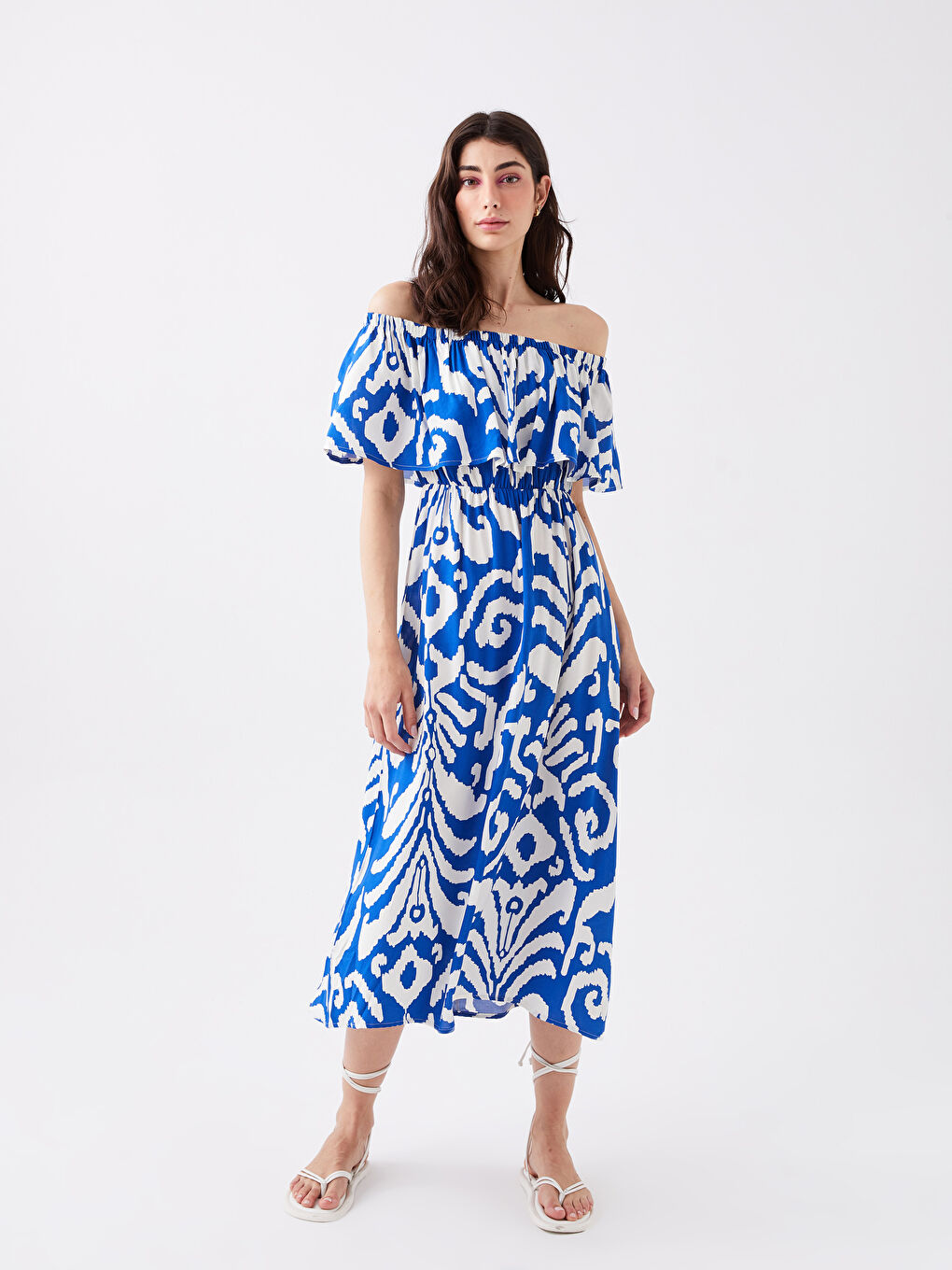 Boat Neck Patterned Short Sleeve Women's Dress -S3HR55Z8-LQQ