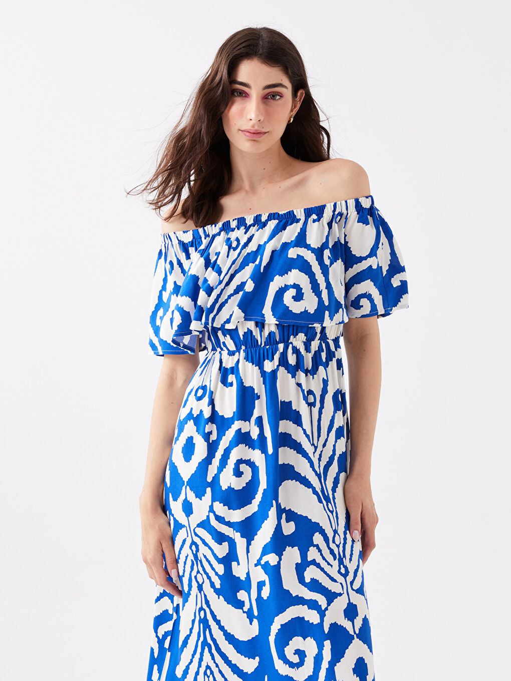 Boat Neck Patterned Short Sleeve Women's Dress -S3HR55Z8-LQQ