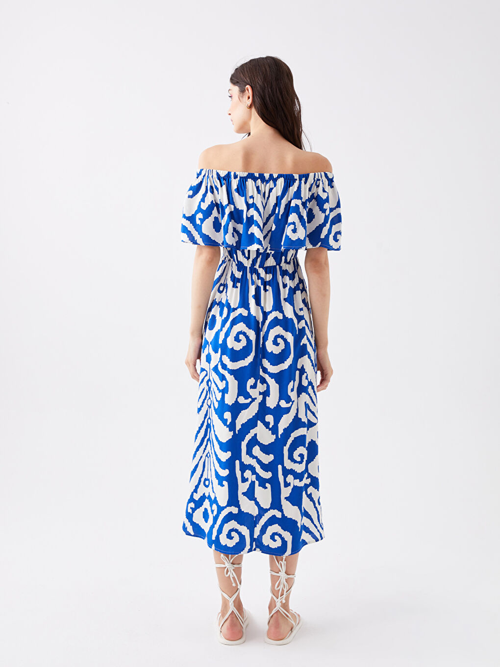 Boat Neck Patterned Short Sleeve Women's Dress -S3HR55Z8-LQQ