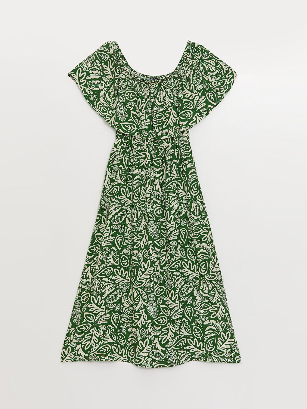 فستان نسائي منقوش بياقة سلاش وأكمام قصيرة-5