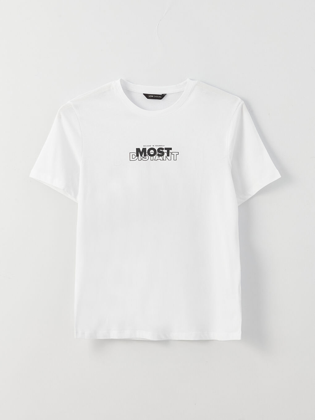 Beyaz Bisiklet Yaka Kısa Kollu Baskılı Penye Erkek Tişört-5