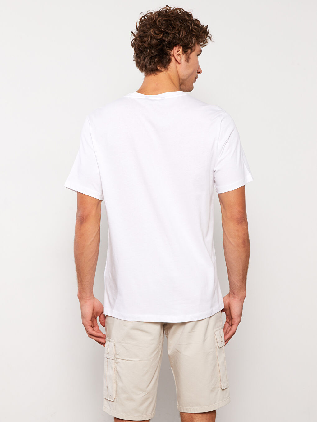 Beyaz Bisiklet Yaka Kısa Kollu Baskılı Penye Erkek Tişört-4