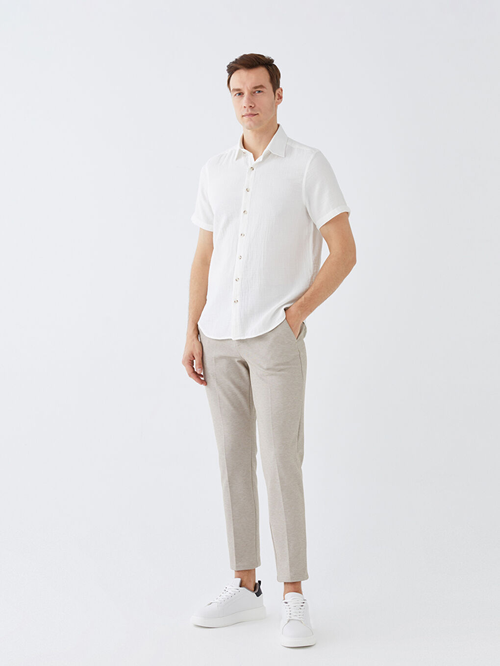 Bej Dar Kalıp Erkek Chino Pantolon