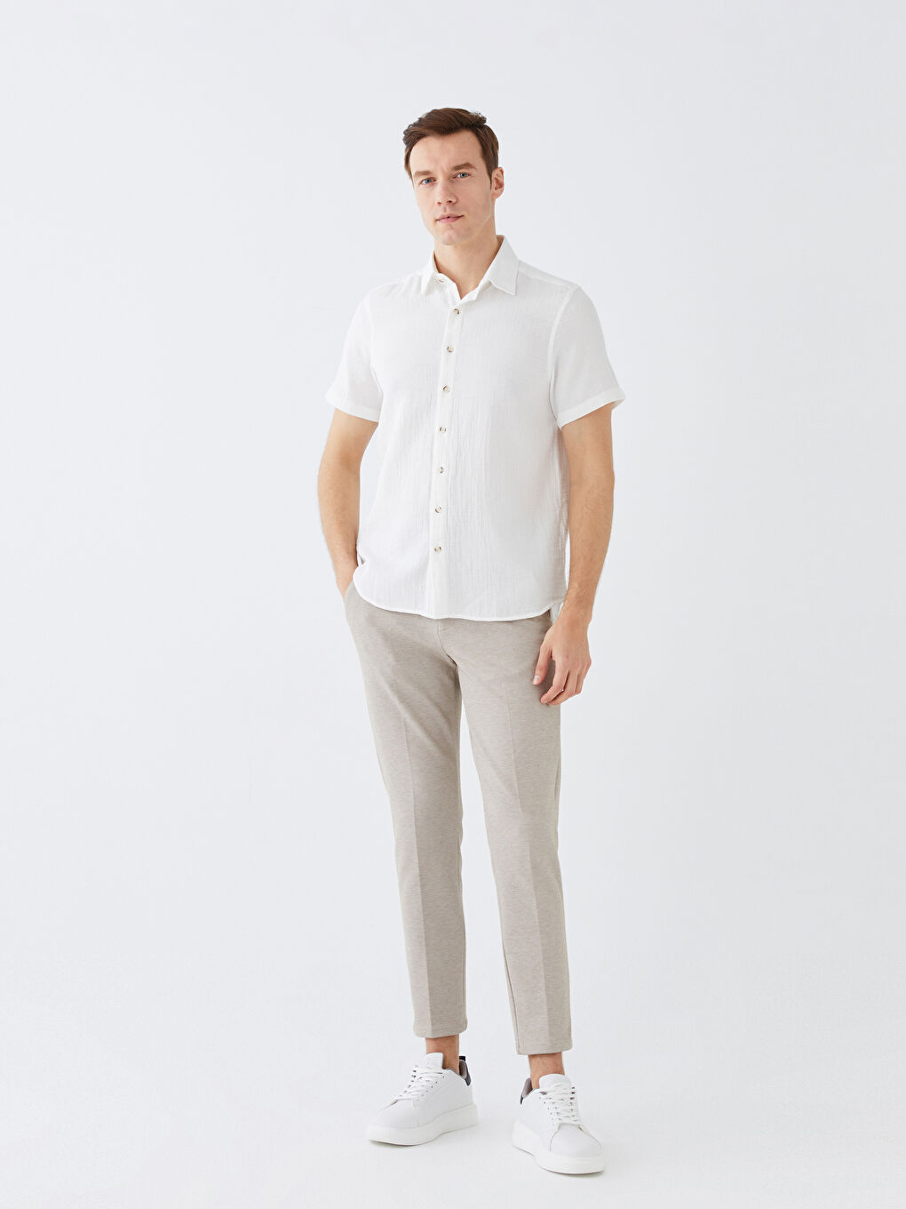 Bej Dar Kalıp Erkek Chino Pantolon-1