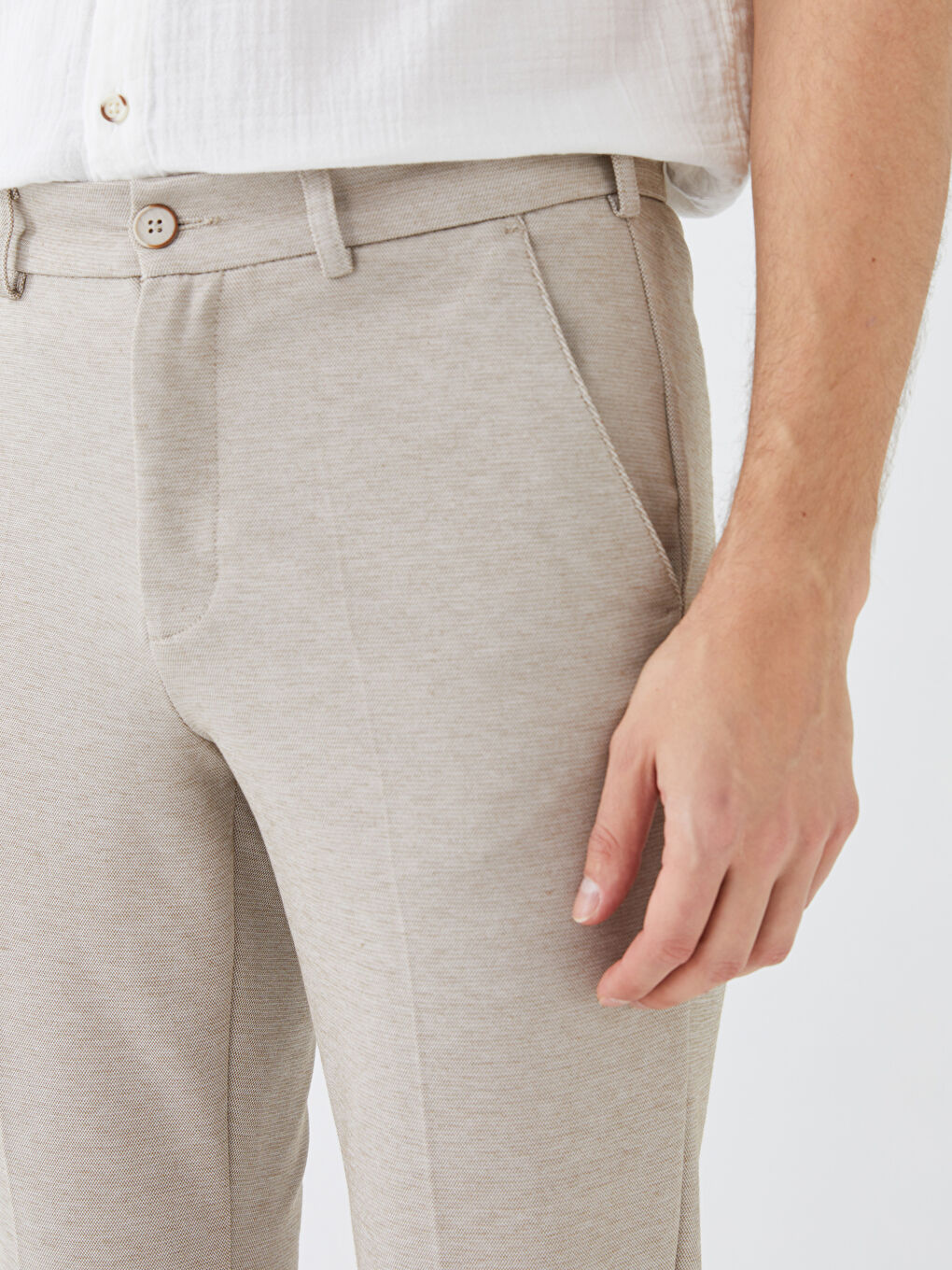 Bej Dar Kalıp Erkek Chino Pantolon-3