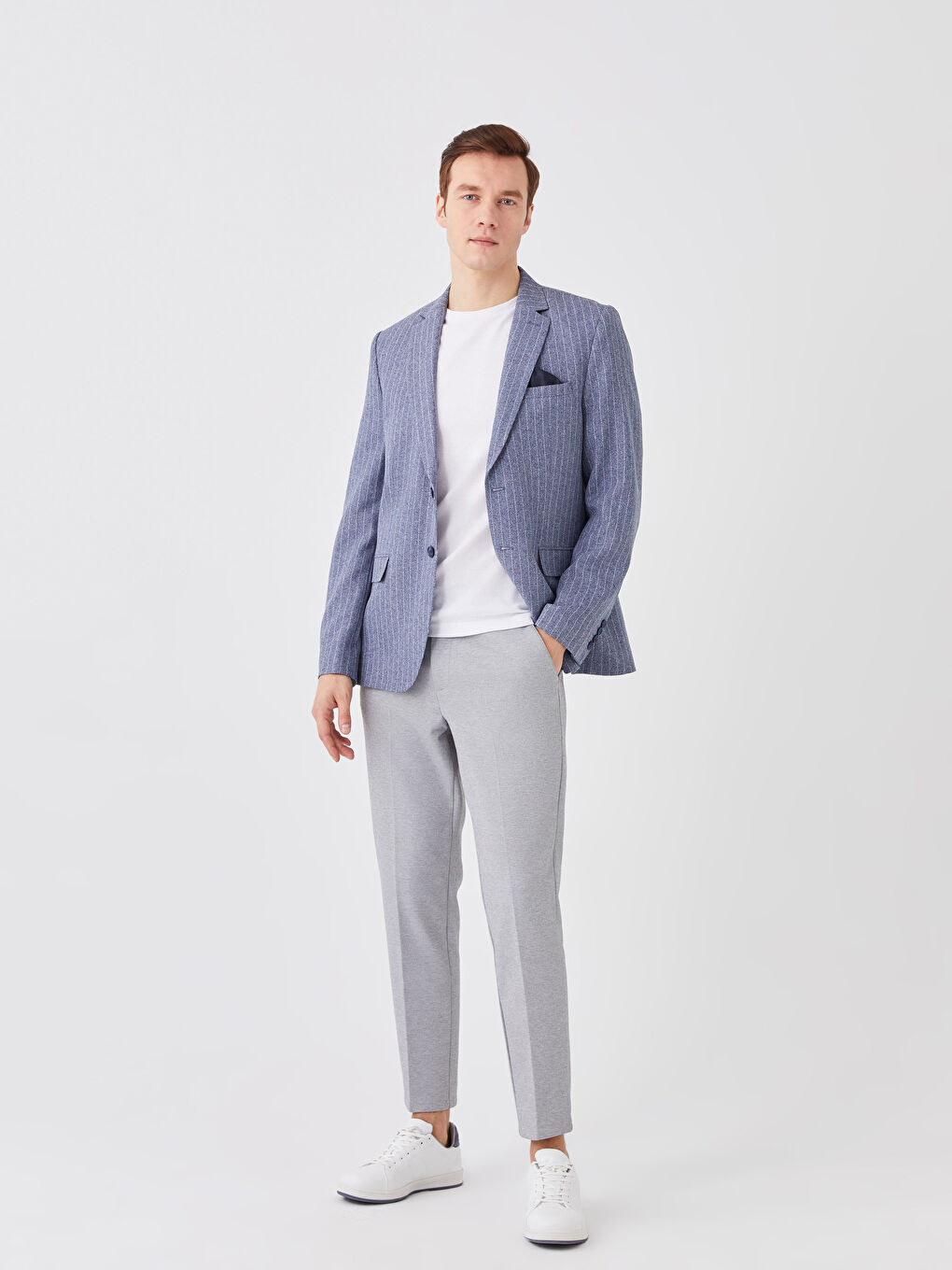 Gri Dar Kalıp Erkek Chino Pantolon-1