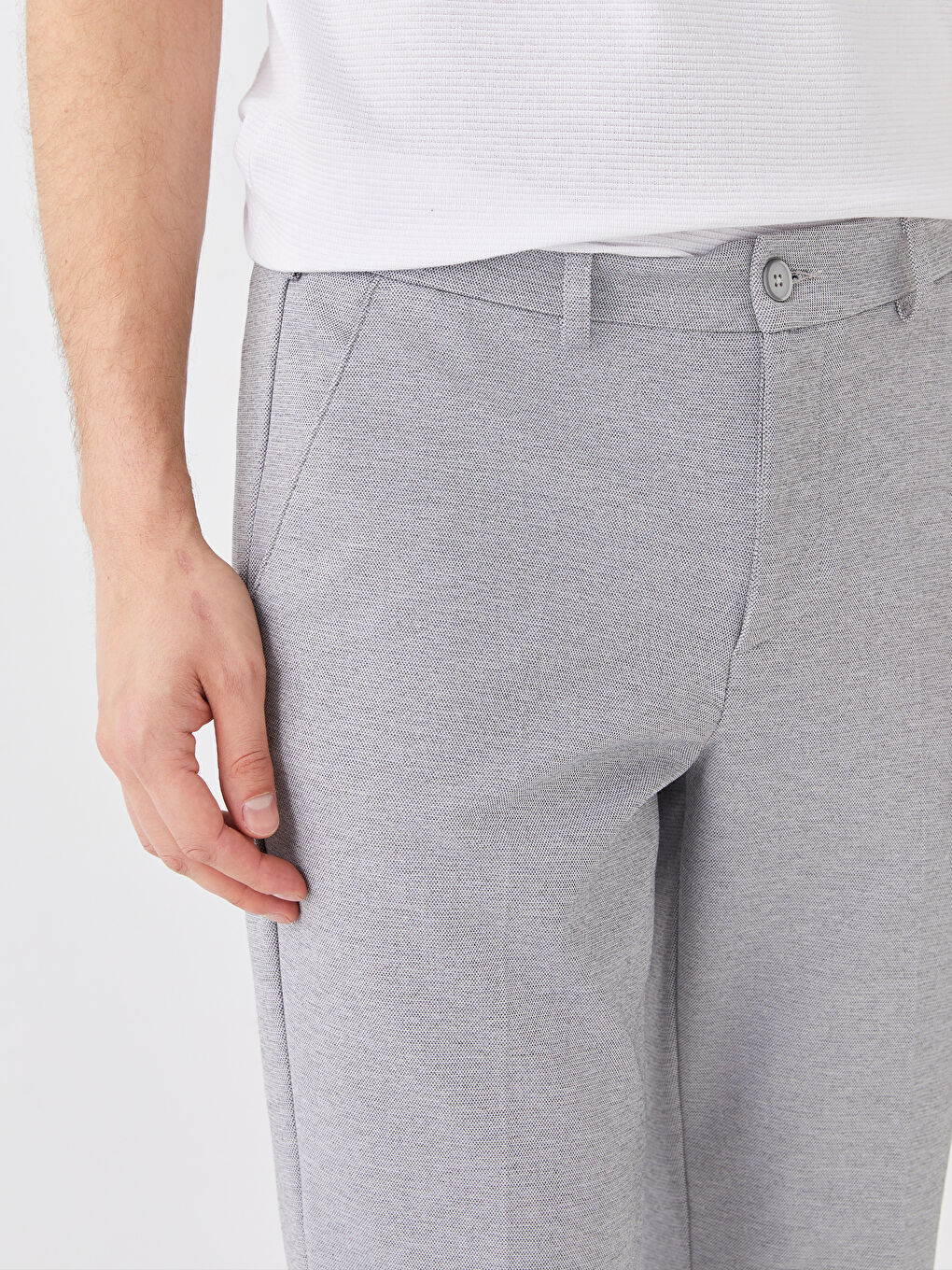 Gri Dar Kalıp Erkek Chino Pantolon-2