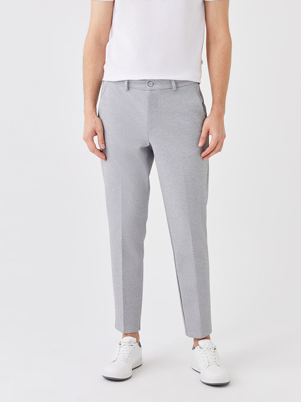 Gri Dar Kalıp Erkek Chino Pantolon-3