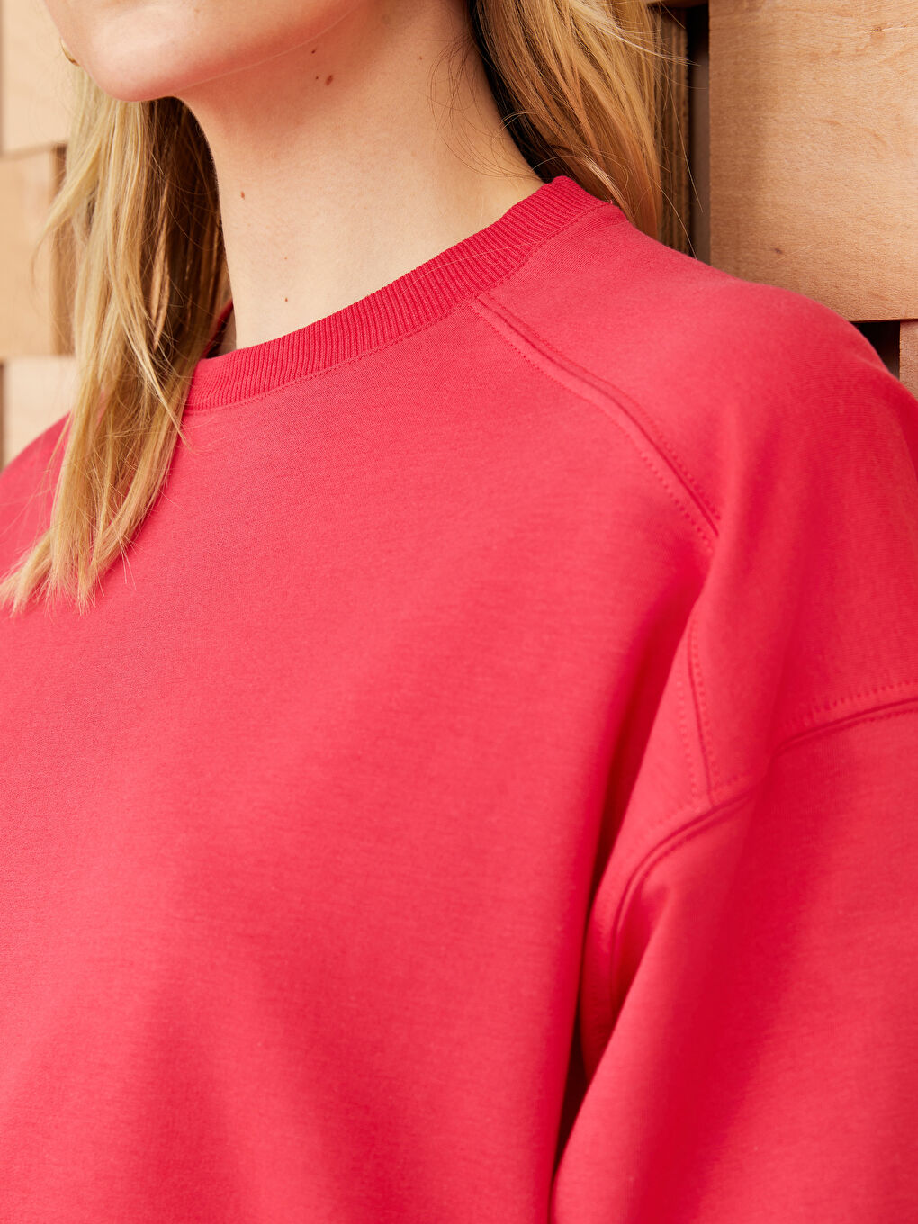 Fuşya Bisiklet Yaka Oversize Kadın Sweatshirt-3